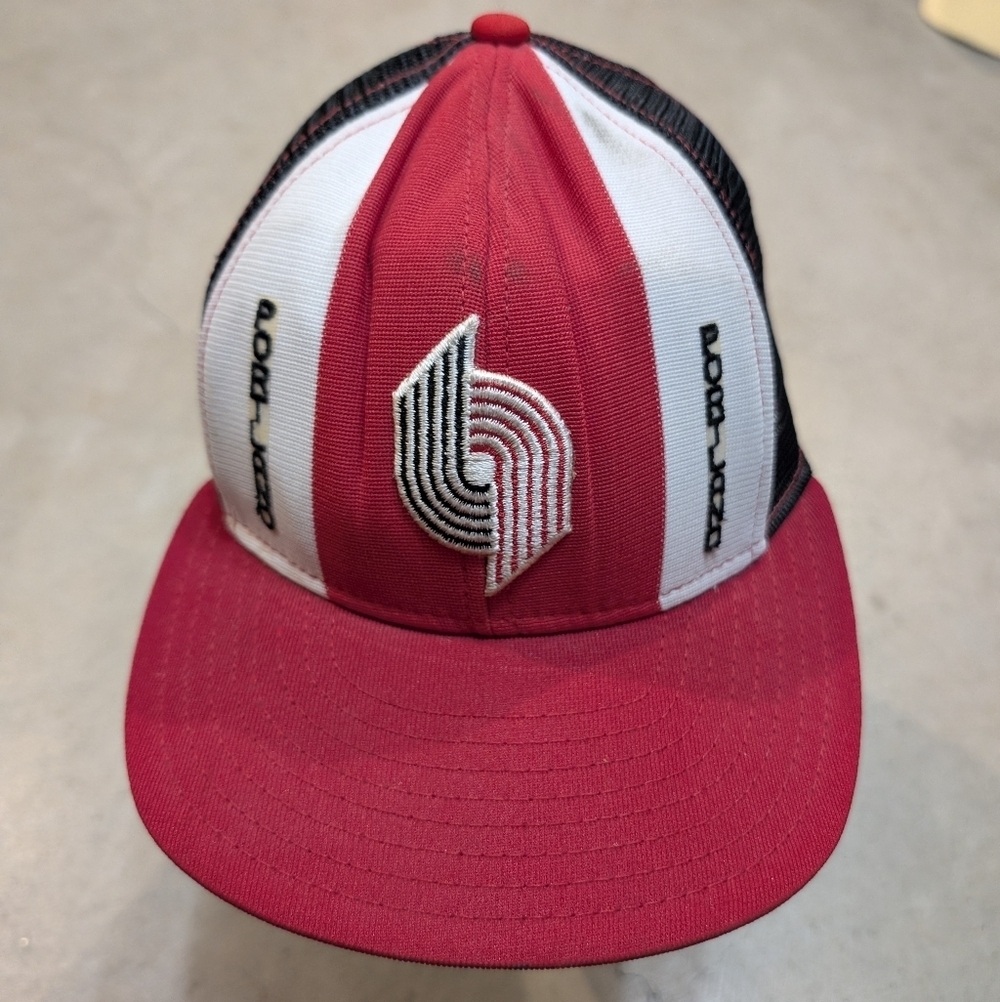 VTG Portland Trailblazers Lucky Stripes Hat Trucker Hat USA Made Red White Black
